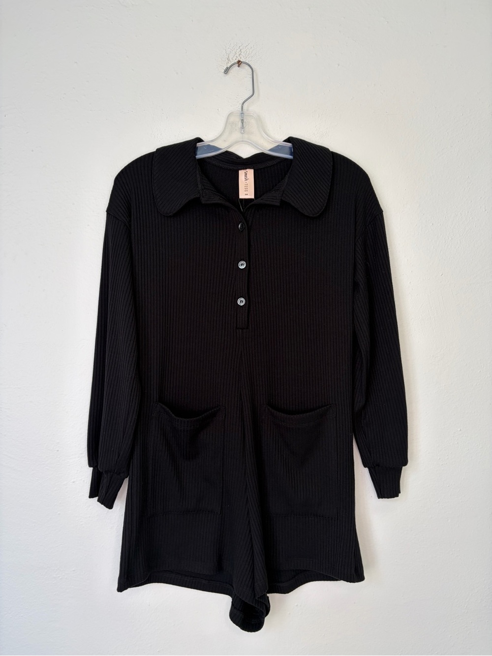 Smash + Tess Black Ribbed Athleisure Long-Sleeve Romper